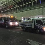 Sand4U trucks delivering supplies at night